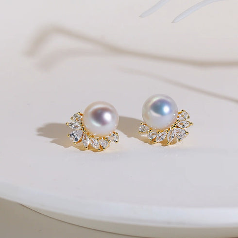 Radiant Halo Pearl Stud Earrings