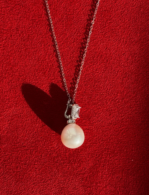 Rectangle Cubic Zirconia Pearl Pendant Necklace