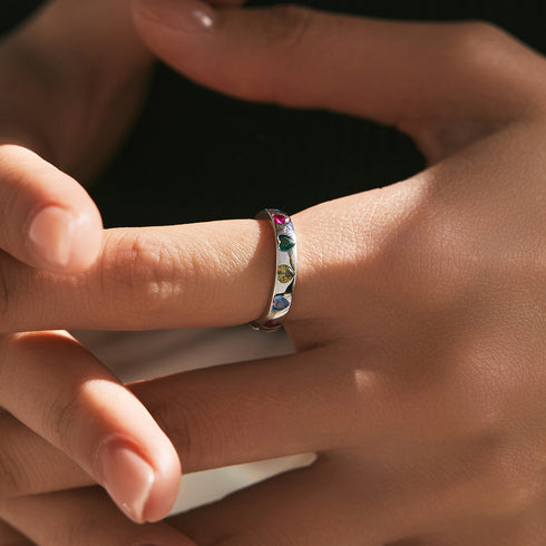 Rainbow Zirconia Heart Ring - Sterling Silver