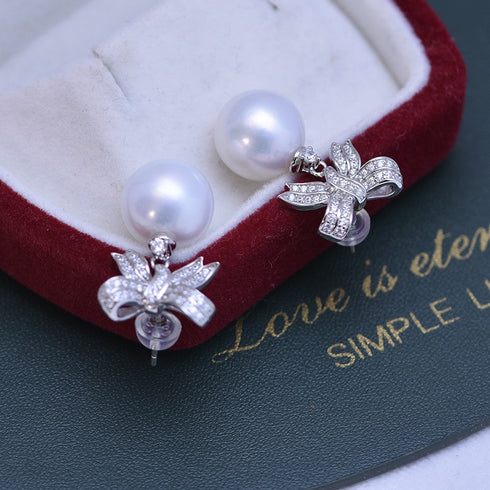 Bow Pearl Drop Earrings – Sterling Silver / Gold Vermeil