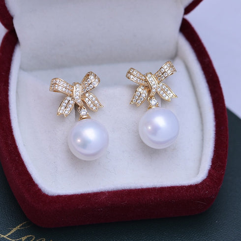 Bow Drop Pearl Earrings – Sterling Silver / Gold Vermeil