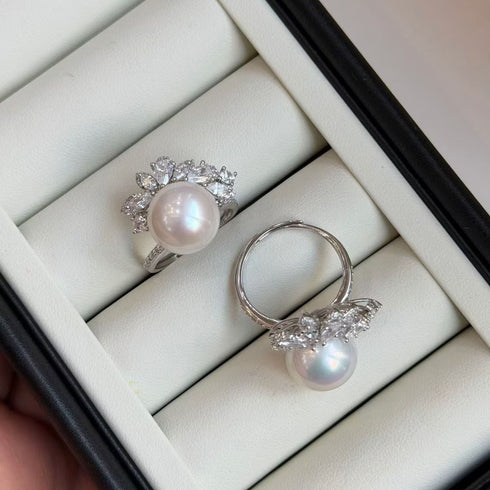 Radiant Halo Pearl Ring - Sterling Silver/ Gold Vermeil