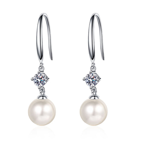 Classic Moissanite Pearl Hook Earrings