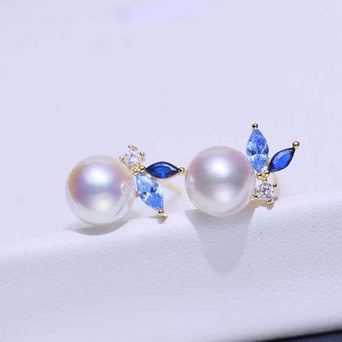 8-9mm Blue Dainty Pearl Earrings - May-Lynn Jewelry