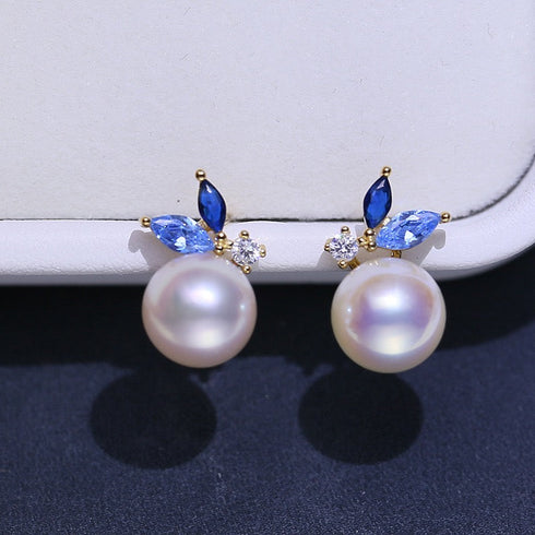 8-9mm Blue Dainty Pearl Earrings - May-Lynn Jewelry