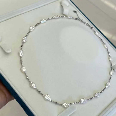 Freshwater Keshi Baroque Pearl Silver Necklace – Sterling Silver