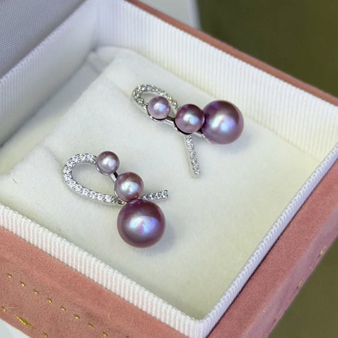 Purple Pearl Curved Line Zirconia Earrings – Sterling Silver