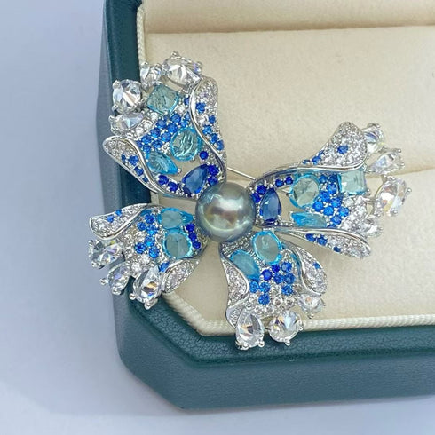 Blue Butterfly Pearl Brooch