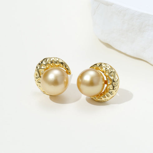 9-10mm South Sea Golden Pearl Textured Stud Earrings - Earrings made with hand-selected pearls from House of Pearls