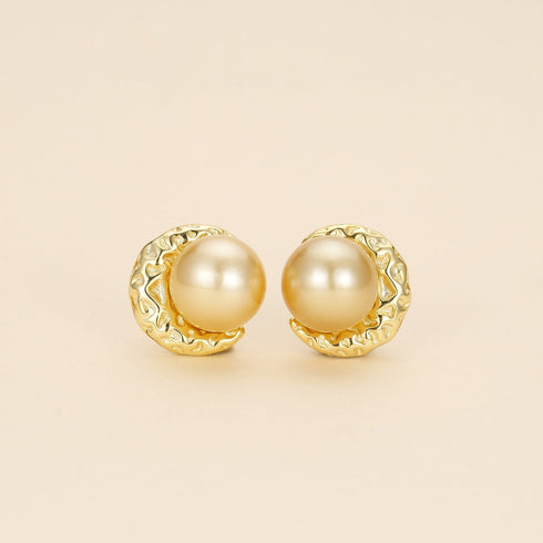 9-10mm South Sea Golden Pearl Textured Stud Earrings