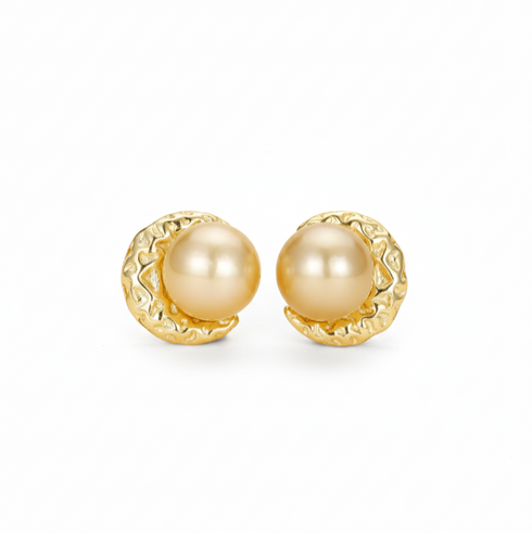 9-10mm South Sea Golden Pearl Textured Stud Earrings