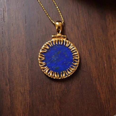 Lapis Lazuli Round Pendant Necklace – Gold Vermeil