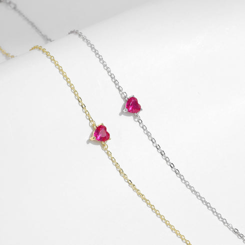 Pink Heart Zirconia Bracelet - Sterling Silver