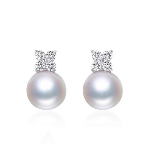 Elegant Zirconia Leaf Pearl Necklace - Sterling Silver