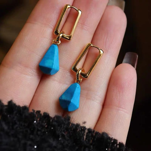 Elegant Dimensional Turquoise Hoop Earrings – Gold Vermeil