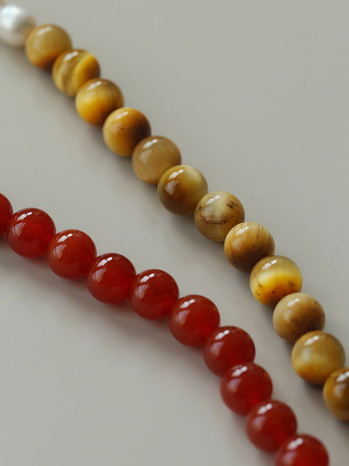 Baroque Pearl & Tiger Eye Stone Beaded Necklace - May-Lynn Studio Jewelry