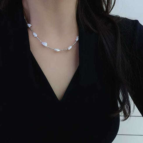 Freshwater Keshi Baroque Pearl Silver Necklace – Sterling Silver