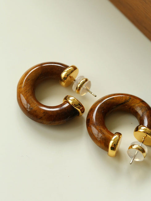 Tiger Eye & Red Stone Hoop Earrings - May-Lynn Studio Jewelry