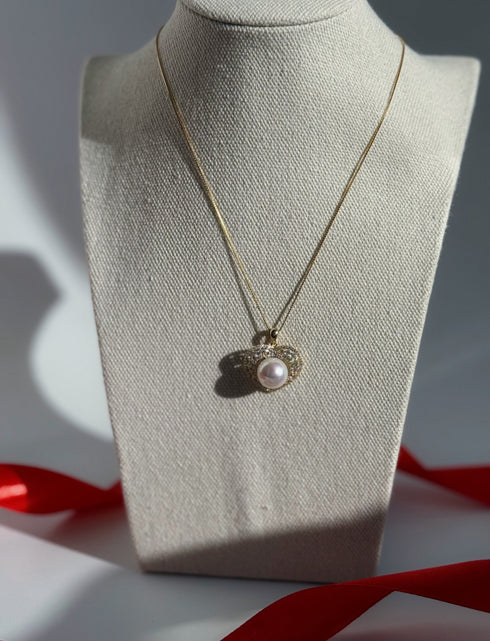 Radiant Zirconia Heart Pearl Pendant Necklace – Gold Vermeil