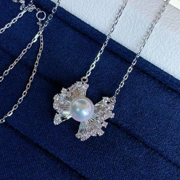 Akoya Pearl Bow Necklace – Sterling Silver