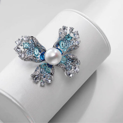 Blue Butterfly Pearl Brooch