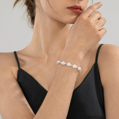 Baroque Pearl Silver Beads Bracelet - Sterling Silver