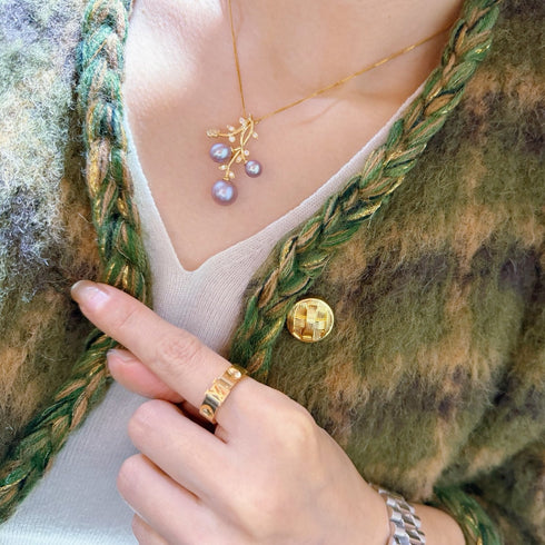 Floral Branch Purple Baroque Pearl Pendant - Gold Vermeil