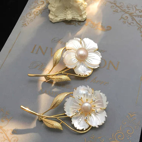 Flower Pink Pearl Brooch