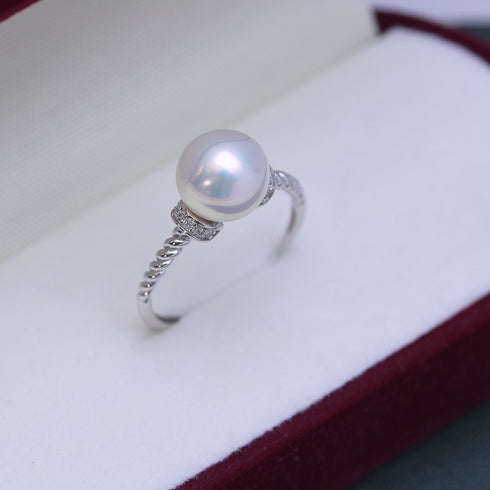 Twisted Band Freshwater Pearl Adjustable Ring – Sterling Silver