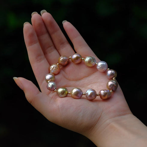 Purple Pink Baroque Pearl Bracelet - Unique Natural Beauty