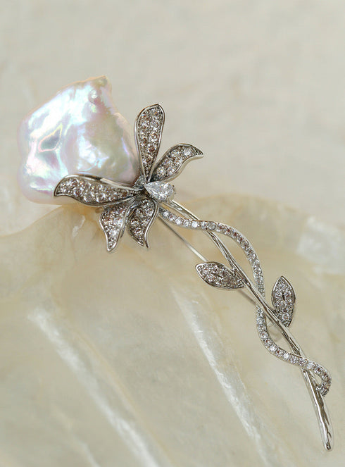 Rose Baroque Pearl Brooch - House Of Pearls