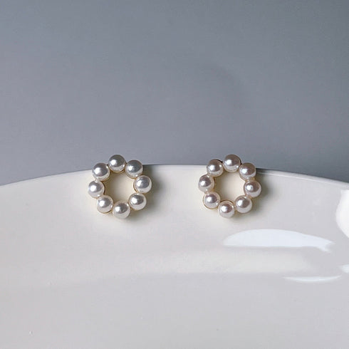 Floral Mini Pearl Wreath Stud Earrings -18K Gold Vermeil