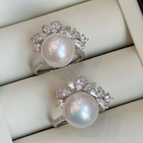 Radiant Halo Pearl Ring - Sterling Silver/ Gold Vermeil