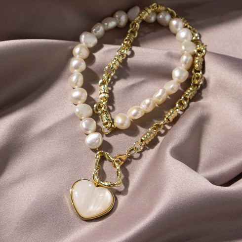 Shell Heart Pendant Pearl Chain Necklace