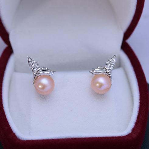 Mermaid Pearl Stud Earrings - Sterling Silver