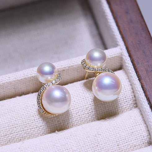S Shape Double Pearl Earrings - May-Lynn