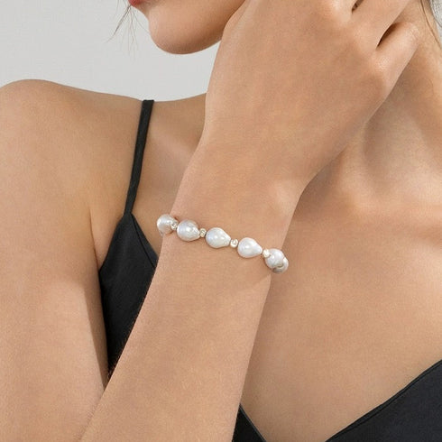 Baroque Pearl Silver Beads Bracelet - Sterling Silver