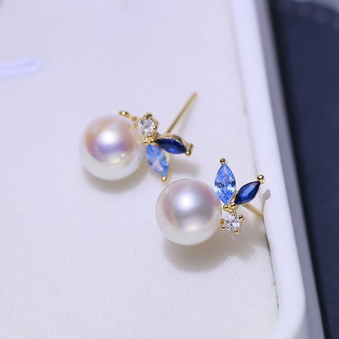 8-9mm Blue Dainty Pearl Earrings - May-Lynn Jewelry