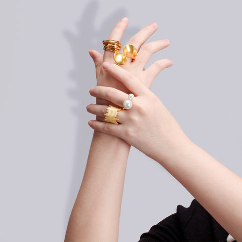 Dual Pearls Open Ring - Elegance & Timeless Beauty