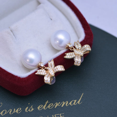Bow Drop Pearl Earrings – Sterling Silver / Gold Vermeil