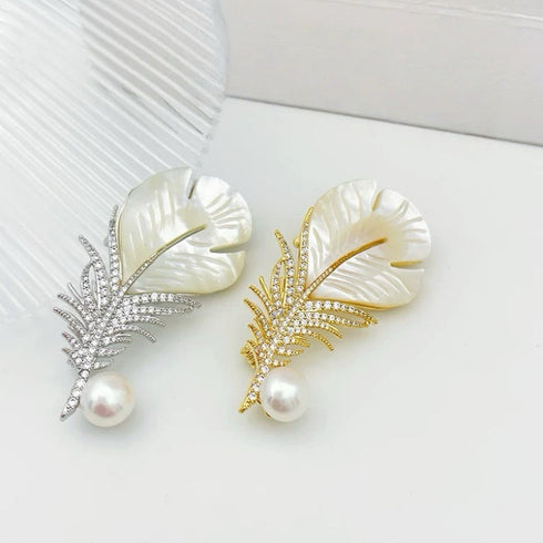 Feather Freshwater Pearl Brooch