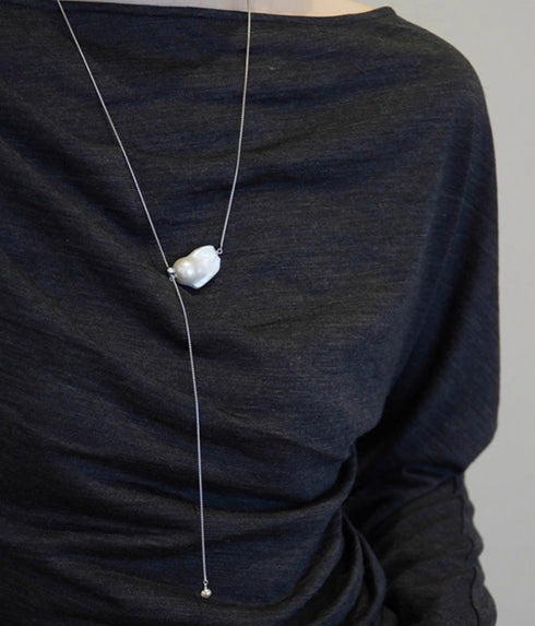 Baroque Pearl Clavicle Silver Long Necklace