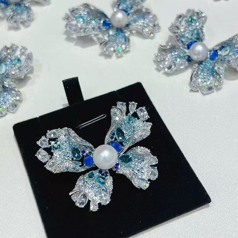 Blue Butterfly Pearl Brooch