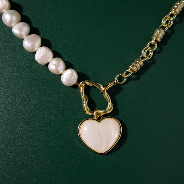 Shell Heart Pendant Pearl Chain Necklace