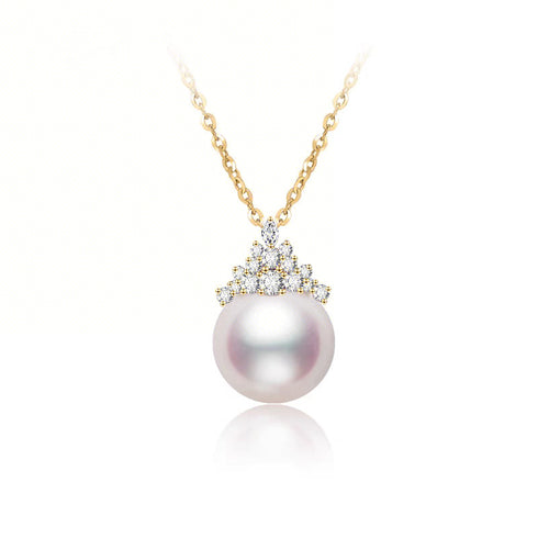 Ice Queen Zirconia Pearl Pendant Necklace - Silver / Gold