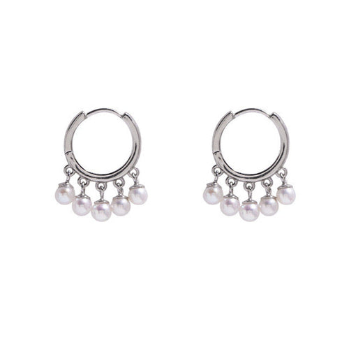 Tassels Pearl Hoop Earrings - Sterling Silver