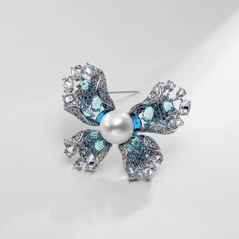 Blue Butterfly Pearl Brooch