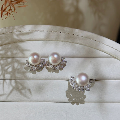 Radiant Halo Pearl Stud Earrings