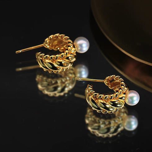 Weave Pearl Gold Hoop Earrings - Vintage Chic