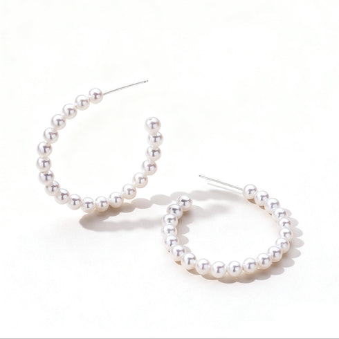 Elegant Pearl Bead Circle Hoop Earrings